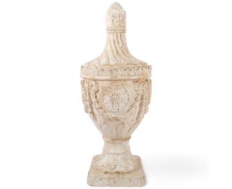 A large Vintage moulded composition urn style finial with swag decoration, 60cm 