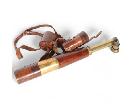 A Second World War 3-draw brass telescope, with leather covering, by Broadhurst. Clarkson & Company London, dated 1916 (Tel-S