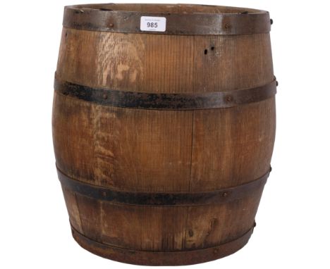An iron-bound Vintage coopered oak barrel, H44cm 