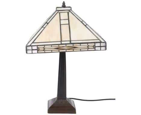 A Tiffany style table lamp with leadlight glass shade, H45cm 