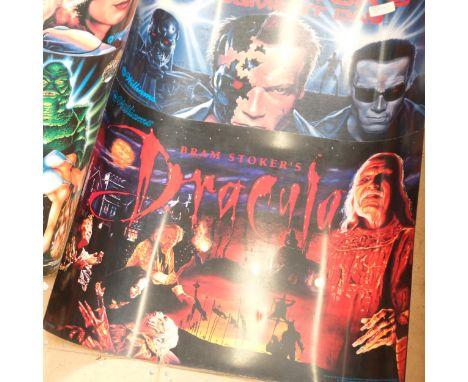 A group of 7 pinball backboard insert sheets, depicting creatures from the Black Lagoon, Demolition Man, Indiana Jones and Th