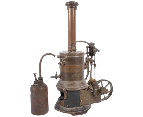 A Victorian live steam stationary engine, H37cm, and a French oil can 