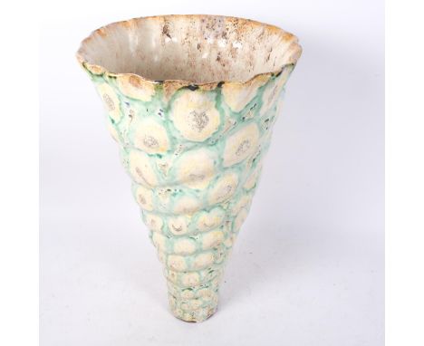 A terracotta glazed conch shell stick stand, H57cm 