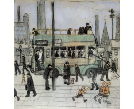 Harold Riley (British b.1934)- 'Bus terminus'
Pencil signed limited edition print, no. 28/50, dated (19)84, titled to mount, 