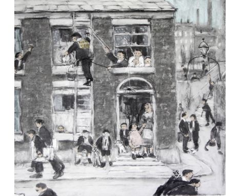 Harold Riley (British b.1934)- 'The window cleaner'
Pencil signed limited editon print, no.28, dated (19)82, approx 40x37cm, 