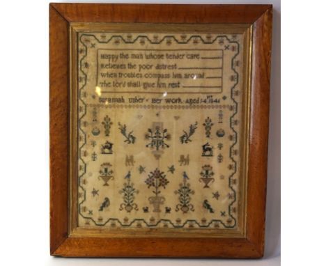 A mid 20th Century framed embroidered sampler
The ivory ground sampler finely detailed with the title 'Susannah Usher, her wo