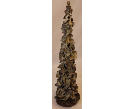 Post War Studio Pottery freestanding lamp base
Of tapering cylindrical form, in the manner of Bernard Rooke, heavily relief d