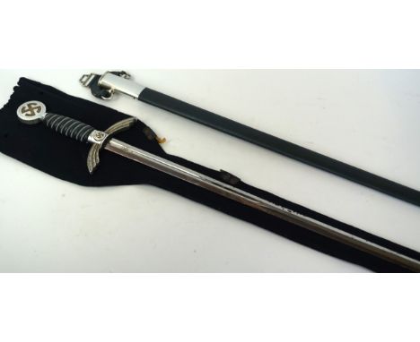 A World War II Nazi Germany Luftwaffe Officers pilots sword
The 71.5cm straight double edged blade marked for SMF of Solingen