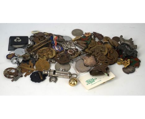 A collection of World War I period medals and cap badges
Comprising two war medals awarded to 27782 Private G Roberts of the 