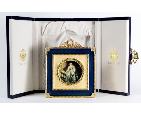 A contemporary Fabergé photograph frame in a 19th Century manner 
Of square form with guilloche type enamel, set within flowe