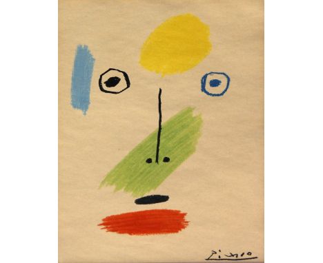After Pablo Picasso (Spanish, 1881-1973)- 'Abstract face'
Colour lithograph, unsigned, approx 31x22cm, framed. 