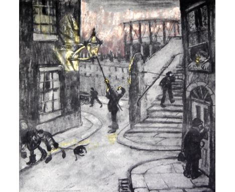 Harold Riley (British b.1934)- 'Lamp lighter'
Pencil signed limited edition print, no. 28/50, dated (19)80, titled to mount, 