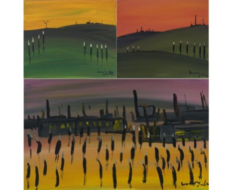 Two oil on canvas by Glen Vaudrey 
The first titled 'Dog Fighting in Wigan' and 'Mongolian Death Worm', both signed, 12"x9", 