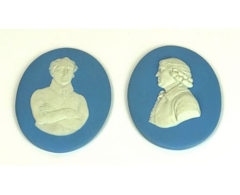 Two Wedgwood Jasperware portrait medallion plaques
Each of oval form, relief moulded with a half length portrait of Wellingto