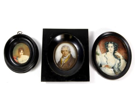 A collection of 20th Century portrait miniatures
The first depicting a gentleman dressed in early 19th Century attire wearing