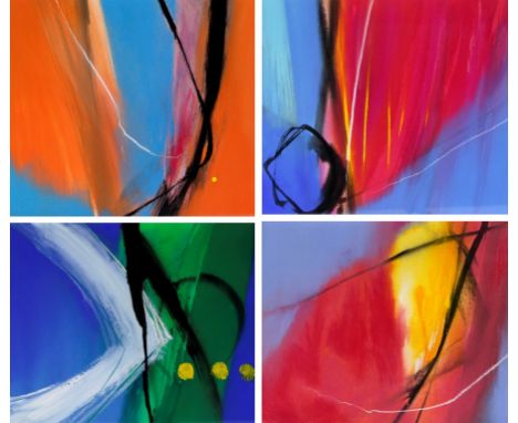 Neil Canning (British, b.1960) - four abstract acrylics
'Landfall', 'Dash', 'Manchester Suite II' and 'Manchester Suite 3', e