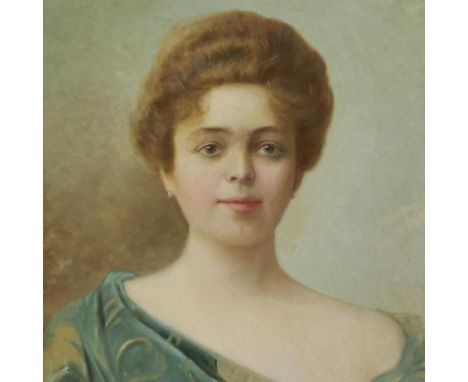 Louis-Georges Mouton (1862-1924): oil on canvas, portrait of a young lady, 37 x 54 cm. P&amp;P Group 3 (£25+VAT for the first
