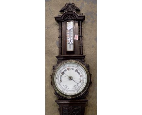 Large oak framed barometer thermometer with cracked glass. Not available for in-house P&amp;P 