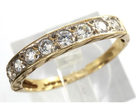 9ct gold channel set ring set with cubic zirconia, size N, 1.6g. P&amp;P Group 1 (£14+VAT for the first lot and £1+VAT for su