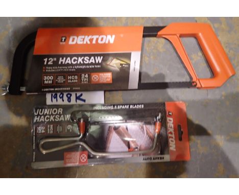 New and unused junior hacksaw set and a new and unused 12 inch hacksaw (2). P&amp;P Group 1 (£14+VAT for the first lot and £1