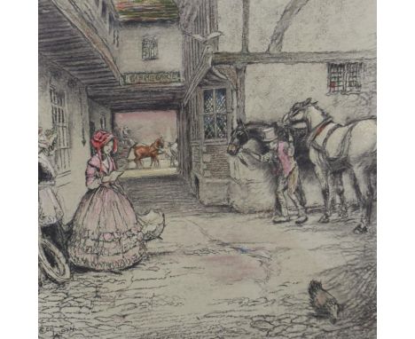 Cecil Aldin (1870-1935): artist signed colour etching, The Valentine, 33 x 45 cm. Not available for in-house P&amp;P 