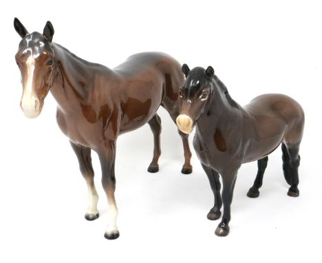 Two Beswick horses, largest H: 22 cm, both ears reglued to one horse. P&amp;P Group 3 (£25+VAT for the first lot and £5+VAT f