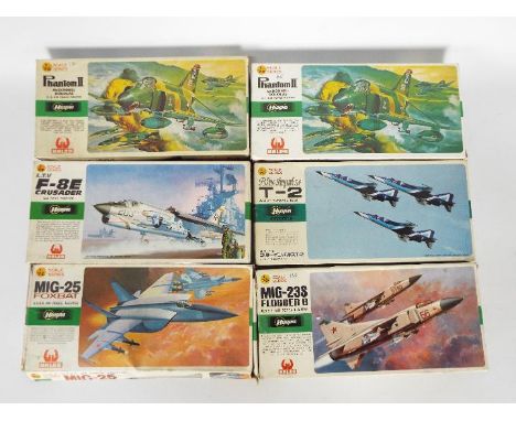 Hasegawa - 6 x boxed 1:72 scale military model kits including # C5 Phantom II U.S. Air Force Fighter, # C11 MIG-25 Foxbat, # 