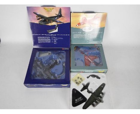 Corgi Aviation Archive, Atlas Editions - Three boxed diecast model aircraft in various scales. Lot consists of Corgi AA31703 