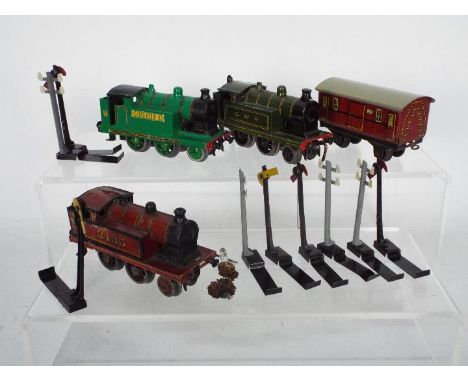 Bing, Bub Other - Three OO gauge unboxed clockwork 2-4-0 steam locomotives by Bing. Lot includes one locomotive in GWR green 