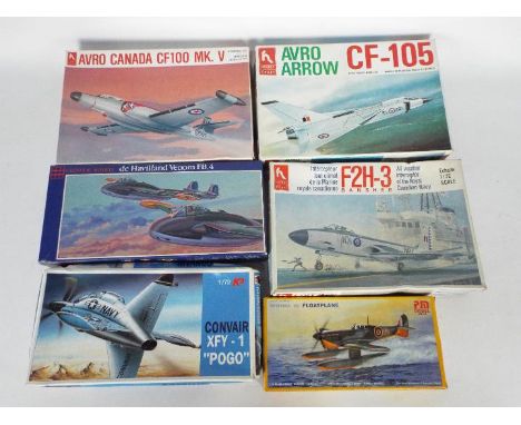 Hobby Craft, Glencoe Models, PM Model, Other - Six boxed 1:72 scale military aircraft plastic model kits. Lot includes Hobby 