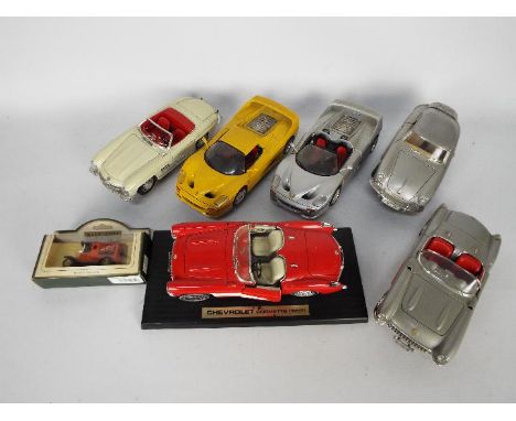 Bburago - 6 x unboxed 1:18 scale cars including 2 x Ferrari F50 models, 2 x Corvettes, a Porsche 356 and similar. They are al