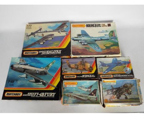 Matchbox - A group of 7 boxed vintage 1:72 and 1:48 scale military aircraft plastic model kits by Matchbox. Lot includes  PK-