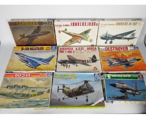 Italeri - 9 x boxed 1:72 scale military aircraft model kits including # 117 Junkers JU-188, # 144 Canberra B-57B, # 116 Air S