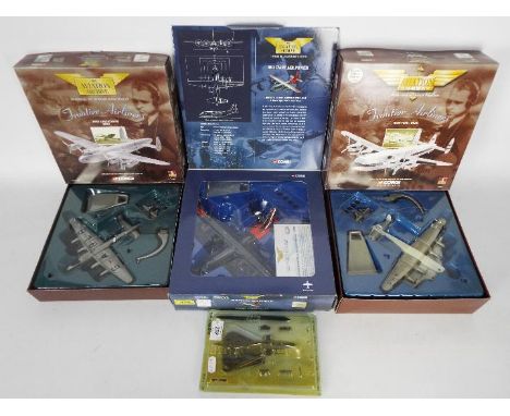 Corgi - G.E. Fabbri - 4 x boxed / carded aircraft models including limited edition # AA31301 U.S. Navy Lockheed LC-130F Hercu