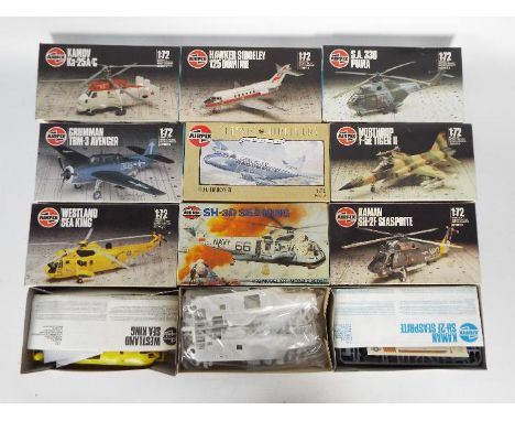 Airfix - 9 x boxed 1:72 scale aircraft model kits including #03010-6 Sea King helicopter, # 903009 Hawker Siddeley 125 Domini