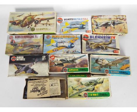 Airfix - A boxed collection of 10 vintage 1:72 scale military aircraft plastic model kits by Airfix. Lot includes Airfix #203