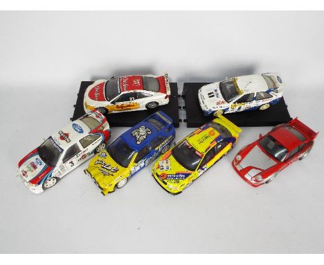 UT Models - 6 x unboxed 1:18 scale cars, 3 x Ford Escort Cosworths, Audi A4, Porsche 911 GT and Opel Calibra. All are dusty f