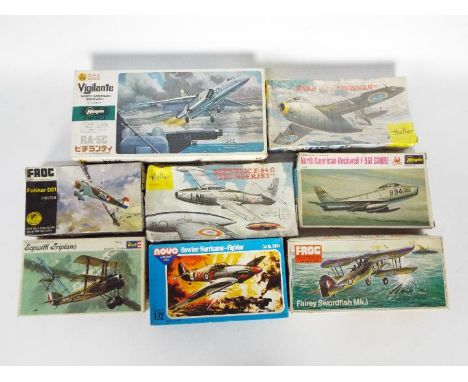 Heller, Hasegawa, Frog, Novo  - A collection of 8 boxed vintage 1:72 scale military aircraft plastic model kits from various 