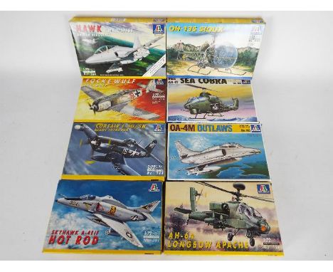 Italeri - 8 x boxed 1:72 scale military aircraft kits including # 178 Focke Wulf 190 A8/F, # 168 Sea Cobra helicopter, # 198 