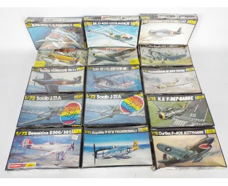 Heller - 15 x factory sealed 1:72 scale aircraft model kits including # 266 Curtiss P-40E Kittyhawk, # 261 Saab J21A, # 275 C