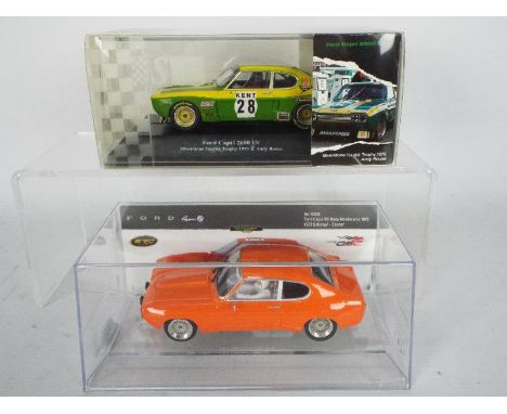 SRC - Chrono - 2 x Ford Capri race cars, a green and yellow 2600LV model as driven by Andy Rouse in the 1973 Silverstone Tour