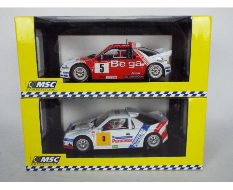 Model Slot Cars - 2 x Ford RS200 slot cars, a Purolater liveried car as driven by Carlos Sainz # MSC6002 and a 1986 Rally Ypr