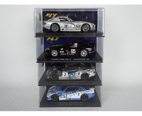 Fly - Four boxed 1:32 scale slot cars. Lot consists of A81 Viper GTS-R Silverstone 99;  A6 Viper Negro Silverstone 98; with A