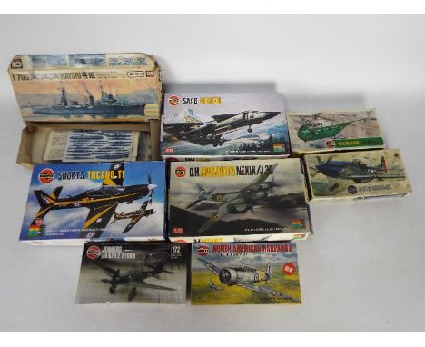 Airfix - A grouping of 8 boxed mainly 1:72 scale military aircraft plastic model kits by Airfix witrh a 1:700 water line Japa