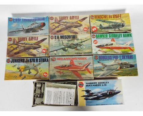 Airfix - 10 x boxed aircraft model kits in 1:72 scale including # 03032-6 Fairey Battle, # 03055 Hawker Siddeley Buccaneer S2