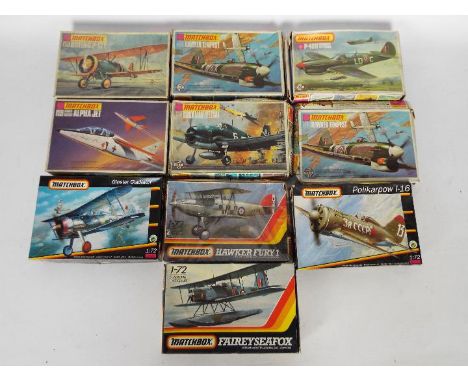 Matchbox - 10 boxed vintage 1:72 scale military aircraft plastic model kits by Matchbox. Lot includes  PK-23 Hawker Tempest; 