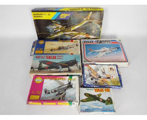 Playfix Kits, Emhar; Fujimi; SME, Others - A collection of 7 boxed vintage 1:72 scale military aircraft plastic model kits fr