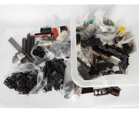 Hornby Dublo - Grafar - British Trix - A box of 00 gauge railway spares including a large quantity of wheels, couplings, poin