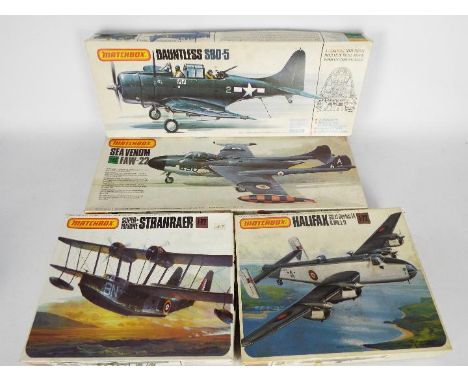 Matchbox - Four boxed vintage military aircraft plastic model kits by Matchbox. Lot consists of two 1:32 scale kits PK-506 Se