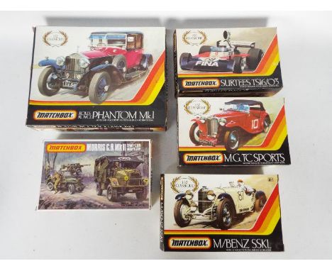 Matchbox - 5 x boxed model kits including # PK452 Rolls Royce Phantom, # PK305 Surtees TS16/03, # 40172 Morris C.8. MkII with